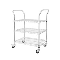 Chariot de rangement mobile à deux, trois ou quatre niveaux en treillis métallique chromé, avec double main courante, en acier au carbone/acier inoxydable, personnalisable