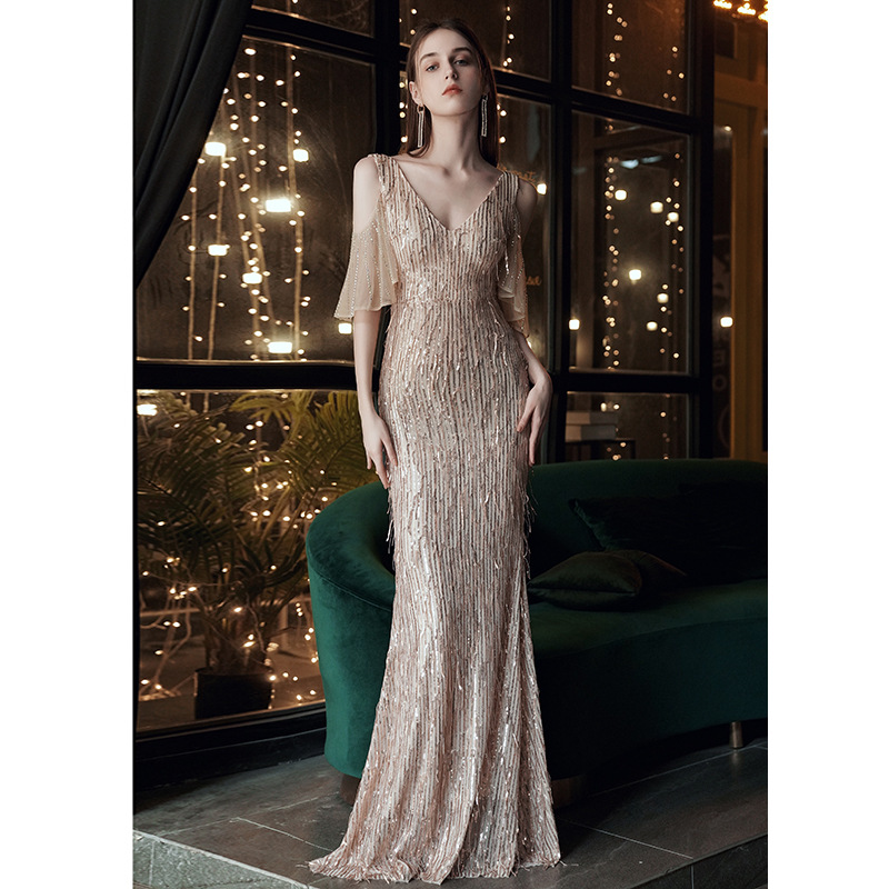 Shop Our S272Q Gold 2022 Temperament Long Slim Fishtail Dress