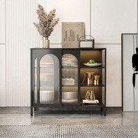 Casier de rangement en métal noir durable à 3 portes casier de salle à manger en acier multifonction pieds hauts pour le salon