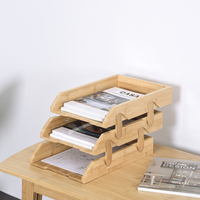 Plateau de rangement pliable à trois niveaux en bambou pour documents, organiseur multifonctionnel pour bureau et salle de bain, pour livres et dossiers