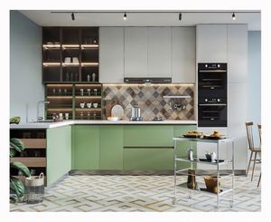 Modular Double Sided Waterproof PVC Laminate Kitchen Cabinet with Sink and Faucet Modern Design - Product Image 2