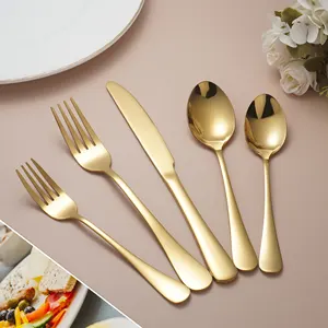 New Arrival Wedding Mirror Metal Silverware Spoon And Fork Dining Cutlery Set Stainless Steel Gold Flatware Set