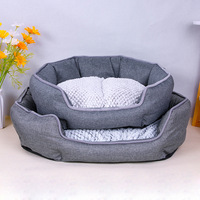 Vente en gros de lits doux et luxueux pour chiens gris, matelas apaisant pour chats et chiens, tapis confortable, lit rond chaud et douillet pour animaux de compagnie