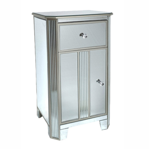 <strong>Mirrored</strong> Accent <strong>Cabinet</strong> With 1 Drawer 1 Door Silver Trim Crystal Knobs Modern <strong>Bedside</strong> Nightstand for Bedroom Living Room Storage - Product Image 2