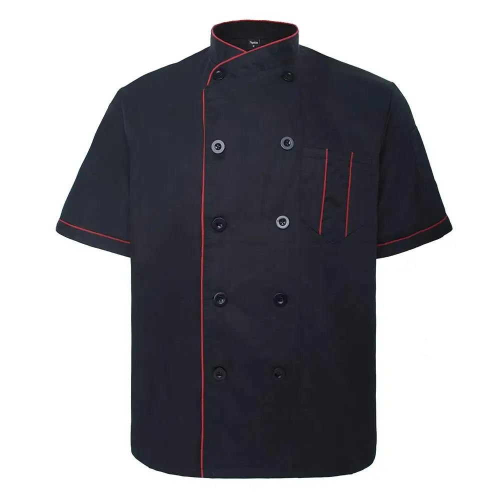 Chef Coat Jacke Unisex Kurzarm Tops Wasch bare Chef Uniform Logo Benutzer definierte Kurz-und Langarm Chef Hose Küchen uniform Schwarz