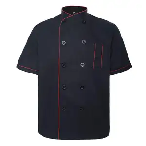 Şef ceket ceket Unisex kısa kollu üstleri yıkanabilir şef üniforma Logo özel kısa ve uzun kollu şef pantolon mutfak üniforma siyah