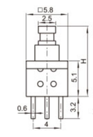 Botón pulsador táctil de plástico pequeño de 5.8x5.8 mm, serie 1 en 1, normalmente abierto/cerrado
