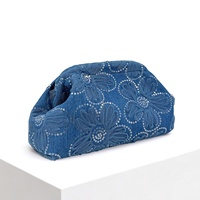 Sacs à main en jean tendance avec broderie de perles et fleurs, pochettes bohèmes en forme de nuage, sacs de soirée à fermeture à clip, vente en gros d'usine