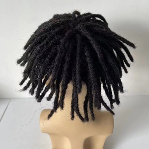 Perruque Afro Courte pour Hommes Américains, Dreads Naturels, Fausses Locks, Topper en Cheveux Indiens Remy, Dreadlocks, Toupees Africaines en Dentelle - Product Image 4