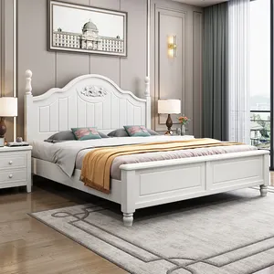 Letto in legno massello di lusso leggero americano letto matrimoniale moderno bianco 1.8 m1.5m letto singolo principessa 1.2 m1.5m mobili camera da letto