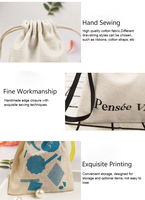 Vente en gros d'accessoires de mode sac à poussière pour chapeau impression personnalisée sac à poussière à cordon en lin et coton noir naturel avec poignée en corde