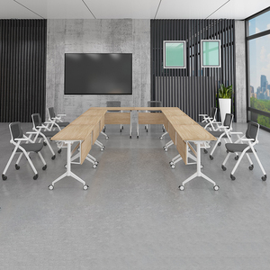 <strong>Foldable</strong> Wood Meeting and Training Table with Castors Modern Office <strong>Desk</strong> for School Training Rooms and Hotel Conferences - Product Image 4