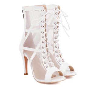 Белые латинские танцевальные туфли 9,5 см с рыбьим носком, ажурные джазовые Бальные Бесплатные танцевальные ботинки для женщин - Product Image 2