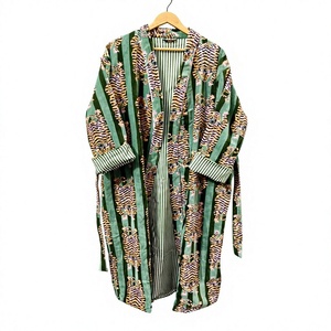 Women Full Length <b>velvet</b> Robe Animal Print Tiger Pattern Long Sleeve Casual Summer Sleepwear <b>Green</b> Striped Kimono Style - Product Image 1