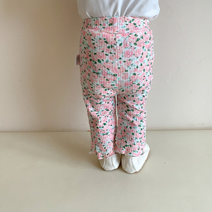 Pantalon long évasé respirant en Spandex/Coton à imprimé floral mignon pour bébés filles de 3 à 4 <span class=keywords><strong>mois</strong></span> – Idéal pour l'été et les tenues décontractées - Product Image 4
