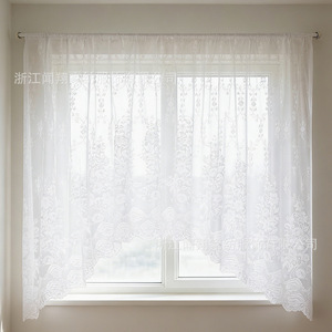 Wenxiang Lace Curtains White Gauze Wave Fold Breathable Rod Installation Bay <b>Window</b> Floor To Ceiling - Product Image 4