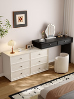 Coiffeuse en bois massif style crème avec miroir éclairé, armoire de rangement moderne et tiroirs intégrés, design extensible