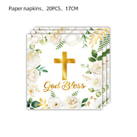 Décorations de fête de baptême de croix florale blanche assiettes en papier tasses serviettes pour baptême bébé douche première Communion célébration