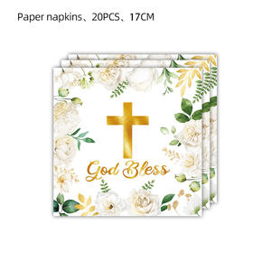 Cruz Floral Blanca Decoraciones <span class=keywords><strong>para</strong></span> Fiesta de Bautismo Platos de Papel Vasos Servilletas <span class=keywords><strong>para</strong></span> <span class=keywords><strong>Bautizo</strong></span> Baby Shower Celebración de Primera Comunión - Product Image 5