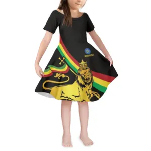 Ethiopië Land Vlag Custom Casual Meisjes Jurken Groothandel Plus Size Jurk Outdoor Korte Mouw Ademend Zomer Jurk 2022