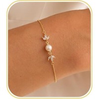 Bracelet manchette en laiton plaqué or 14 carats avec zircon et perle, style européen-américain chic et décontracté, cadeau tendance pour femme, accessoire de plage