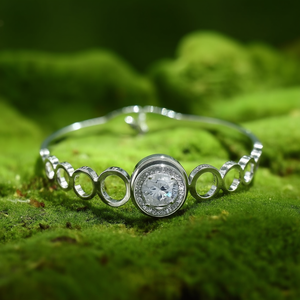 Classic Rhodium Plated <b>Cuff</b> <b>Bracelet</b> with Bezel Setting Inlay Elegant Style and Rhodium Plating - Product Image 3
