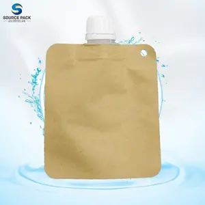 Eco Friendly Customized Logo Printed Food Grade Beverage Liquid Kraft Paper Spout Pouch Bag For Liquid