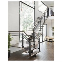 Escalier à poutre simple en acier robuste avec marches en bois massif de chêne pour usage résidentiel