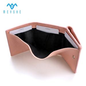 Prezzo di fabbrica personalizzato <span class=keywords><strong>rosa</strong></span> vera pelle <span class=keywords><strong>donna</strong></span> Mini porta carte <span class=keywords><strong>portafoglio</strong></span> con bottone portamonete - Product Image 4