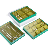 Jinsky usine bijoux plateau citron vert velours bijoux présentoir plateaux anneau boucle d'oreille plateau avec couvercle transparent