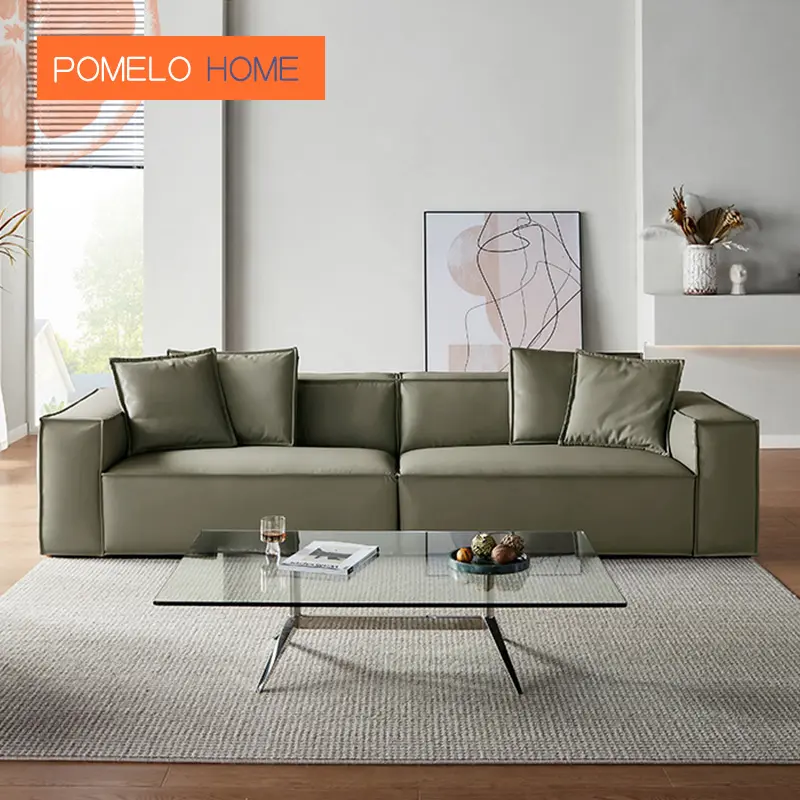 PomeloHome-sofá Seccional de lujo para sala de estar, mueble tapizado de piel marrón, modelo gatewall