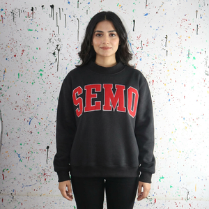Sweat à capuche homme SEMO BLACK 100% coton avec broderie appliquée rouge, col large, hiver, style vintage, fils fins, fermeture éclair rapide - Product Image 1