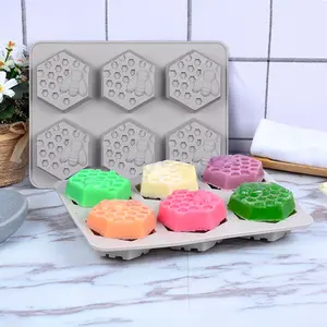 6 Cavity 3D Hexagon Bee Honeycomb Custom Silicone Baking Molds for Handmade Silicone Christmas Soap Molds