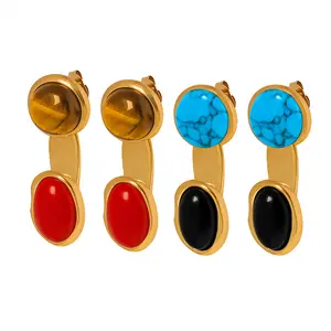 Bali style earrings wholesale jewelry ethnic exaggerated tiger eye stone black red natural stone blue turquoise earrings