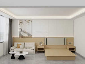 Ensemble de meubles de chambre à coucher pour hôtel 3 étoiles moderne à prix abordable, suite complète avec lit king-size, table de chevet, armoire, bureau et meuble TV - Product Image 2