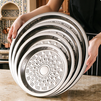 Grand saladier rond en acier inoxydable durable de style thaïlandais, 22cm, 25cm, 35cm, 45cm, 55cm, pour soupes et plats, avec motifs en relief, idéal pour la restauration