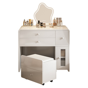 Modern <b>White</b> <b>Makeup</b> Vanity <b>Desk</b> Bedside Cabinet Storage Drawer Table with Mirror <b>for</b> Bedroom Hotel - Product Image 2