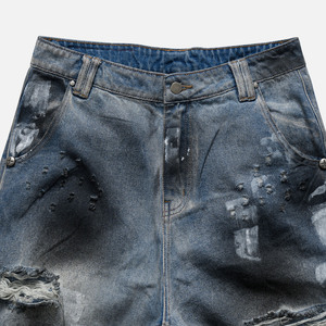 Shorts en jean gris bleu poussière No Mercy, coupe large, 100% denim, style décontracté streetwear - Product Image 4