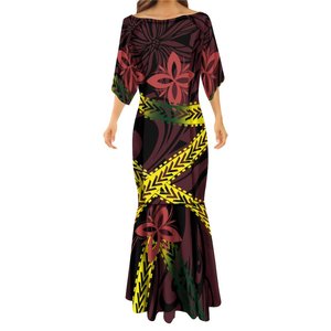 Wholesale Polynesian Tattoo Printed Mermaid <strong>Dress</strong> Red Grey Samoan Tribal Tatau Fishtail <strong>Dresses</strong> <strong>Custom</strong> Plus Size Womens <strong>Dresses</strong> - Product Image 3