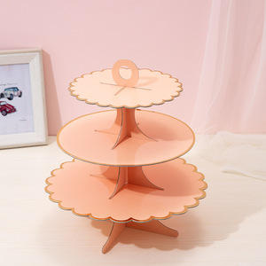Présentoir à gâteaux pliable en papier écologique à 3 niveaux, 19 couleurs, avec motif floral estampé or, pour mariages et anniversaires - Product Image 2