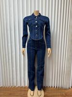 Ensemble deux pièces en jean pour femme, chemise à manches longues et pantalon large, ensemble assorti inspiré d'un design minimaliste unique
