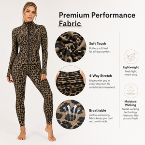 Conjunto de yoga de cintura alta para mujer, con chaqueta de leopardo de cuello alto y cremallera completa, de secado rápido, transpirable y elástico, para fitness y entrenamiento. Envío desde almacén de EE. UU. - Product Image 2