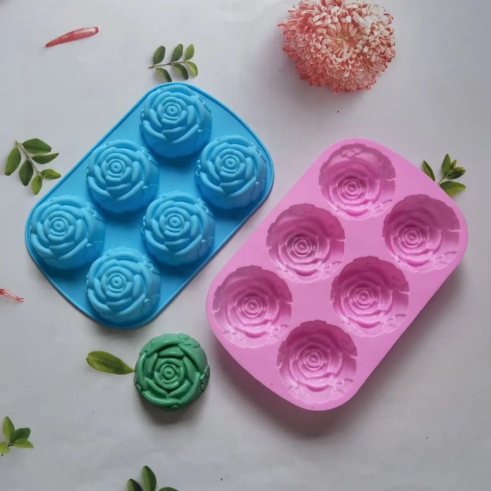 6 Löcher Blume Rose Seifen form Silikon Kuchen Schokoladen form Back geschirr Backform Kuchen form Muffin form Rose Eis gitter Eiswürfel