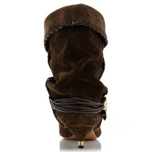 Flock Piled Pleated <b>Ankle</b> Boots Low Spike Heels Dress Stiletto Women Sewing Thread Shoes Retro Styles Pointy Toe Short <b>Booties</b> - Product Image 5