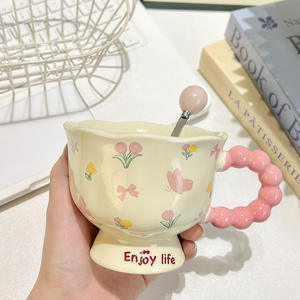 Lelyi moderna crema floreale stile ad alto valore di colore tazza pratica personalizzabile ceramica per i regali degli amici - Product Image 3