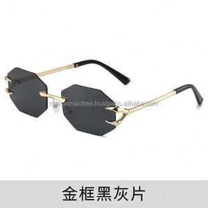 Gafas de Sol de Lujo para Mujer, Montura Metálica con Corte de Diamante, Sin Aro, Protección UV400 de Alta Calidad 2022 - Product Image 6