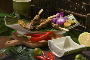 レストランプレート寿司天ぷらバーベキュー用グリーンカラー曲線長方形特別デザイン - Product Image 5