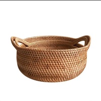 Panier à fruits en osier fait main style chinois avec oreilles de chat, en matériau de vigne d'automne, pour le rangement des fruits secs, des légumes, du thé et des collations