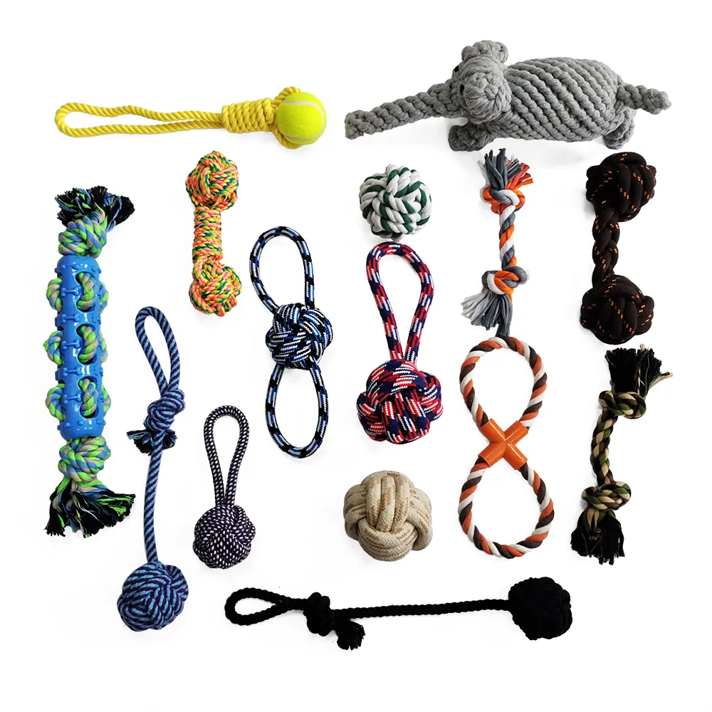 Brinquedos de mordedor para cachorros, brinquedos de mordedor não tóxico, favorável ao ambiente, em algodão, amarrado, conjunto de 15 peças