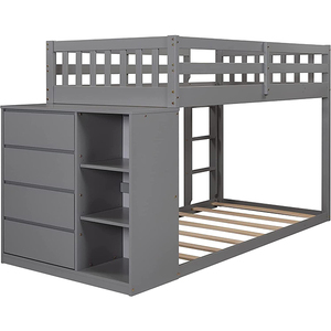 Camas Literas de Diseño Elegante para Niños, Cama Litera Doble sobre Doble, Madera Gris, Camas Literas Infantiles con <span class=keywords><strong>4</strong></span> Cajones de Almacenamiento para Niñas - Product Image 4